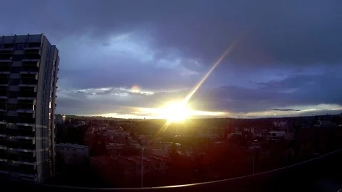 Epic cloudy sunset over the city - Timelapse Video stock 94149186