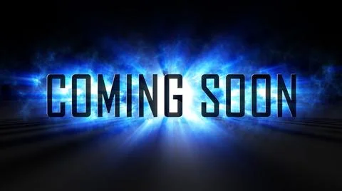 Epic Coming Soon Text Effect Misty Blue Shine 3D Light Rays Shadow On The Floor Stock Illustration