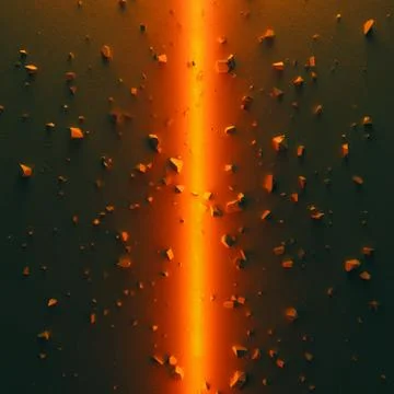 Epic concrete ground with debris divided into two parts by bright orange light Illustrazione stock