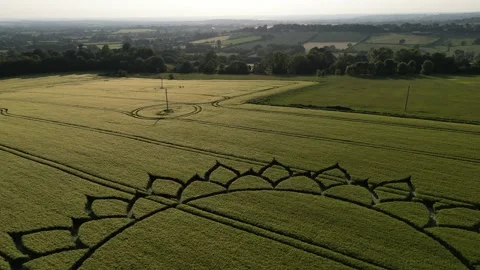 Epic Crop Circle Drone Clip, 7th June 2023, Potterne Wiltshire 4K Stock Footage 243241725