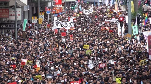 Epic crowds join protest movement against extradition law Hong Kong China Stock-Footage 113509465
