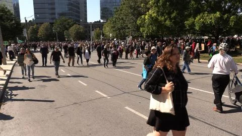Epic Crowds Of Young students at climate change strike march in Toronto Canada Stock Photos