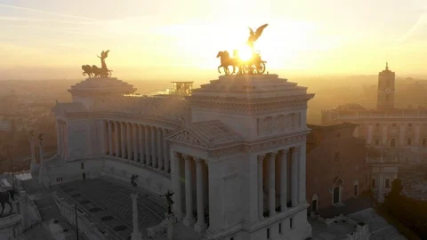 Epic dawn on Rome! Altare della Patria -  Venice plaza - Colosseum Stock Footage 99004262