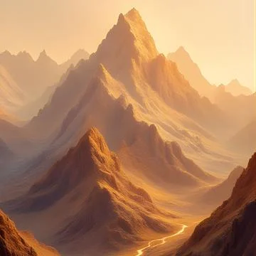 Epic Desert Mountain Landscape at Sunset Stock Illustration