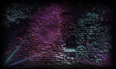 Epic destructed brick wall with lights Stock Footage 196480740