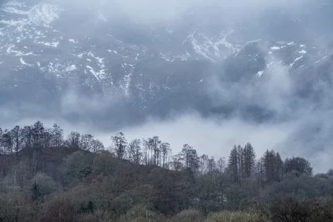 Epic dramatic landscape image of view from Elterwater across towards Langdale Stock Photos
