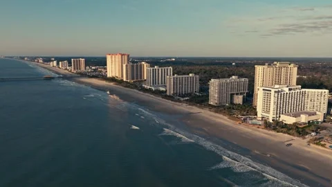 Epic Drone Aerial shot of Beach and Hotels in Myrtle Beach South Carolina Stock Footage 280508011