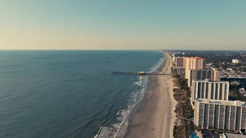 Epic Drone Aerial shot of Beach and Hotels in Myrtle Beach South Carolina Stockbeeldmateriaal 280508055
