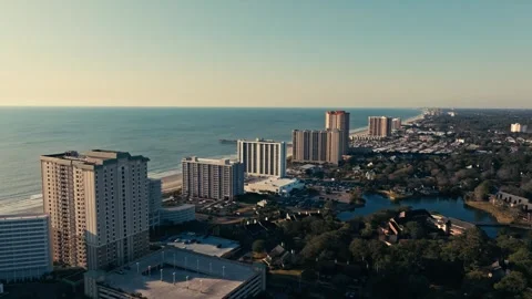 Epic Drone Aerial shot of Beach and Hotels in Myrtle Beach South Carolina Video stock 280508065