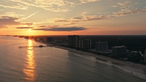 Epic Drone Aerial shot of Beach and Hotels in Myrtle Beach South Carolina Video stock 280508110