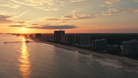 Epic Drone Aerial shot of Beach and Hotels in Myrtle Beach South Carolina Видео 280508140