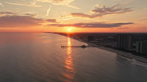 Epic Drone Aerial shot of Beach and Hotels in Myrtle Beach South Carolina Stock Footage 280508184