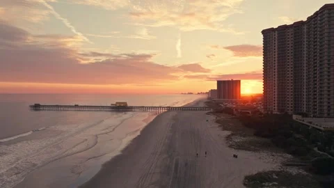 Epic Drone Aerial shot of Beach and Hotels in Myrtle Beach South Carolina Stock Footage 280508185