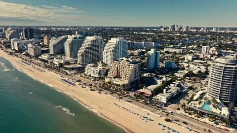 Epic Drone Aerial shot of Beach and Hotels in Fort Lauderdale Blue Ocean Stock Footage 280701456