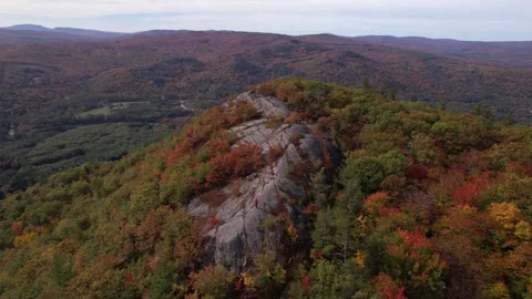 Epic Drone Back Female Hiker Influencer Fall Mountain Landscape Stock Footage 255753646