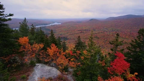 Epic Drone Female Hiker Fall Foliage Mountain Forest Landscape Stock Footage 255753379