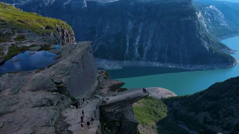 Epic Drone Flight Over Norway's Iconic Trolltunga Stock Footage 282395643