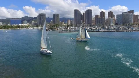 EPIC DRONE FOOTAGE HD - BOATS IN THE OCEAN HAWAII LUXURY STYLE Stock Footage