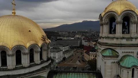 Epic Drone Footage of Sofia, Bulgaria, Alexander Nevsky Cathedral, Between Domes Video stock 98297468