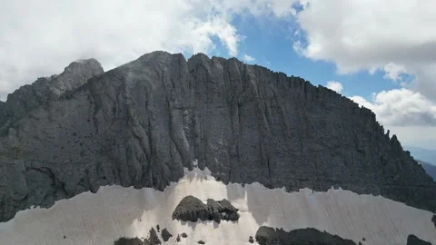 Epic Drone Orbit Around Stefani Peak North Face with Snowfields and Mount My Stock Footage 340322287