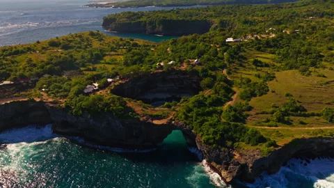 Epic Drone Panorama of Broken Beach Cliffs, Nusa Penida Stock Footage 317207287