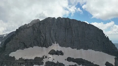 Epic Drone Pullback from Stefani Peak North Face Revealing Snowfields and Mo Stock Footage 340322625