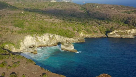 Epic Drone Shot of Blue Lagoon Penida at Nusa Penida, Bali - Indonesia Stock Footage 113817389
