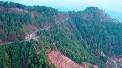 Epic Drone Shot of Curvy Forest Mountain Road in Himachal Pradesh Stock Footage 331721771