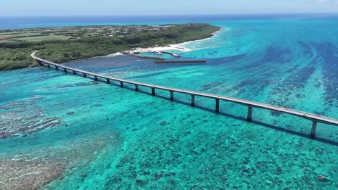 Epic Drone Shot of Kurima Bridge, Miyako Island, Okinawa | Stock Footage 314248418