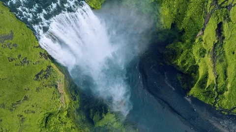Epic Drone Shot Over Beautiful Waterfall Powerful Force Water Crushing Down Stock Footage 83570291