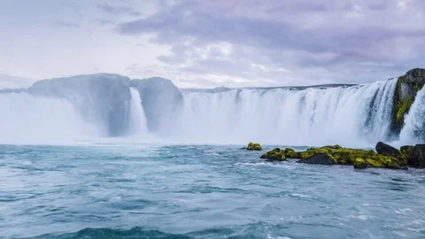 Epic Drone Shot Over Icelandic River Waterfalls Water Flowing Through High Stock Footage 83578727
