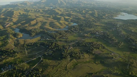 Epic Drone Shot of Rice Fields and Mountains in an Asian Country Stock Footage 128656017