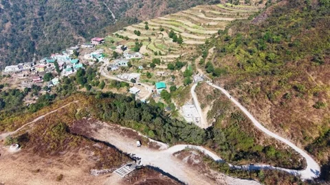 Epic Drone Shot of Ridge Temple in Himalayas India Stock Footage 337625320