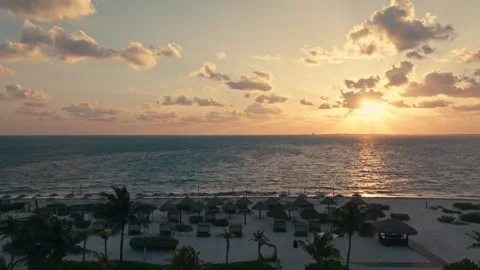 Epic Drone Sunrise over the ocean beach on the coast of Mexico Vacation Stock Footage 280704243