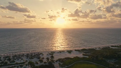 Epic Drone Sunrise over the ocean beach on the coast of Mexico Vacation Video stock 280704277