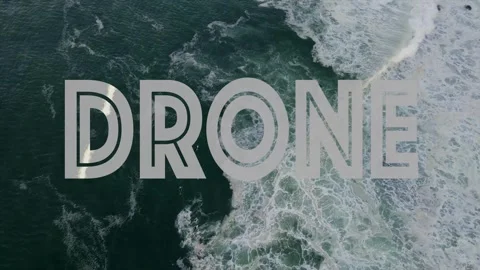 Epic Drone Titles text word over ocean drone shot vintage surf Stock Footage 296476511