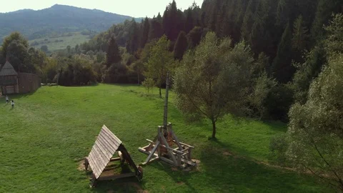 Epic drone top-down aerial view Mountains rocky valley Stock Footage 126534226