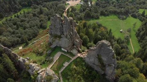 Epic drone top-down aerial view Mountains rocky valley Video stock 126536193