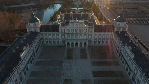 Epic Drone view of the Royal Palace of Aranjuez, Spain HD Stock Footage 288094586