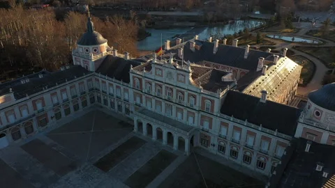 Epic Drone view of the Royal Palace of Aranjuez in Madrid, Spain Stock Footage 288094633