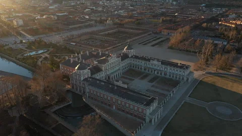 Epic Drone view of the Royal Palace of Aranjuez in Madrid, Spain HD Stock Footage 288094657