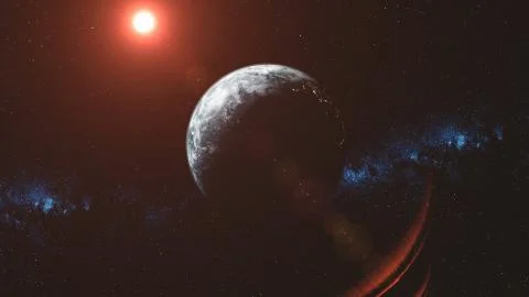 Epic earth orbit observation red sun beam glow Illustrazione stock