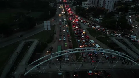 Epic evening traffic drone shot at Accra, Spinner road Stock Footage 219367536