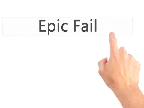 Epic Fail - Hand pressing a button on blurred background concept on visual sc Foto stock