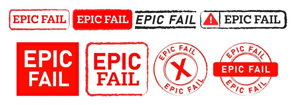 Epic fail rectangle square and circle red stamp label sticker seal badge Stock Illustration
