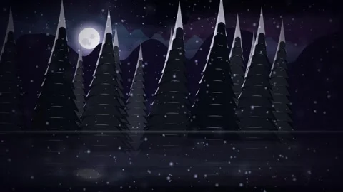 Epic fantasy winter night forest loop animation Видео 343930904