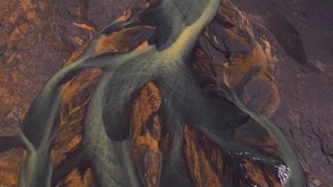 Epic Fast Moving Drone Adventure Iceland Yellow River Braids Exciting Aerial Stock Footage 256713729