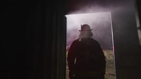 Epic Firefighter Walk in Slow Motion Fire Department Hero Fireman Stockbeeldmateriaal 220334224