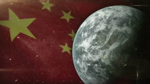 EPIC FLAG OF CHINA IN THE SPACE Stock Footage 132657923