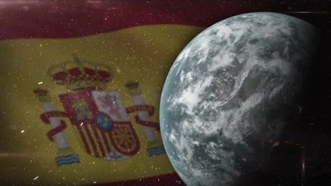 EPIC FLAG OF SPAIN IN THE SPACE Stock Footage 132655395